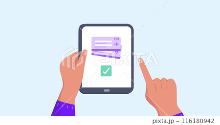 Image of hands using tablet with travel icons Image of hands using tablet with travel icons 116180942