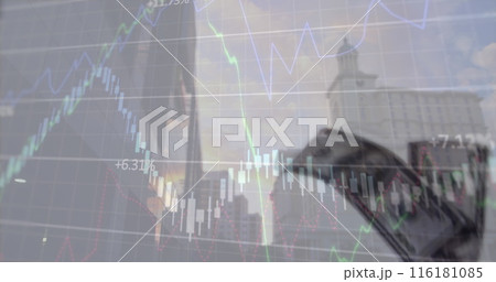 Image of data processing over banknotes and city 116181085