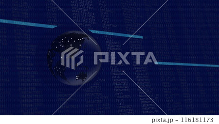 Image of globe over data processing on black background 116181173
