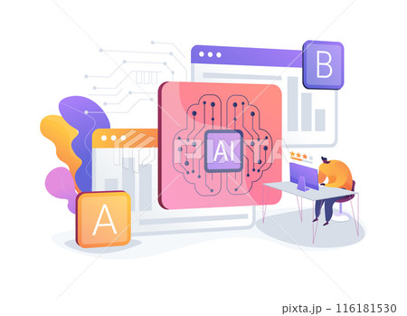 A-B Testing and AI-Refined Marketing abstract concept vector illustration. A-B Testing and AI-Refined Marketing abstract concept vector illustration. 116181530