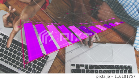 The financial statistics recording with arrow pointing down over white grid on black background repr 116181757