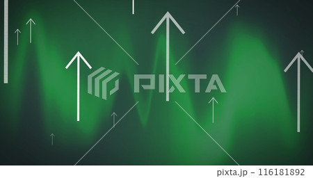 Image of arrows pointing up over green pattern 116181892