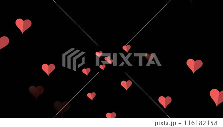 Image of red heart icons floating against copy space on black background Image of red heart icons floating against copy space on black background 116182158