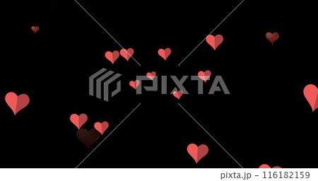 Image of red heart icons floating against copy space on black background Image of red heart icons floating against copy space on black background 116182159