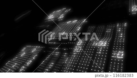 Image of data processing and binary coding on black background Image of data processing and binary coding on black background 116182383