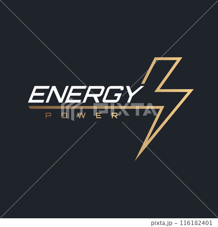 Thunderbolt Energy Power Logo design with modern and dynamic style of golden lightning symbol on dark background 116182401