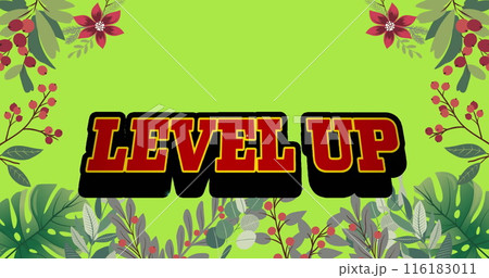 Image of level up on green background with flowers 116183011