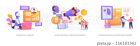 AI-Backed sales strategies abstract concept vector illustrations. AI-Backed sales strategies abstract concept vector illustrations. 116183362