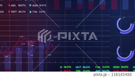 Image of financial data and graphs over navy...のイラスト素材 [116183488] - PIXTA