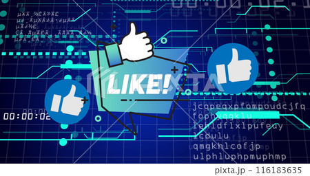 Image of media icons and shapes over data processing 116183635