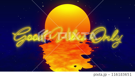 Image of good vibes only text over sea and sun 116183651