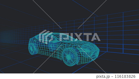 Image of data processing with icons over digital car on background Image of data processing with icons over digital car on background 116183826