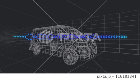 Image of 3d car model over grid on black background 116183841