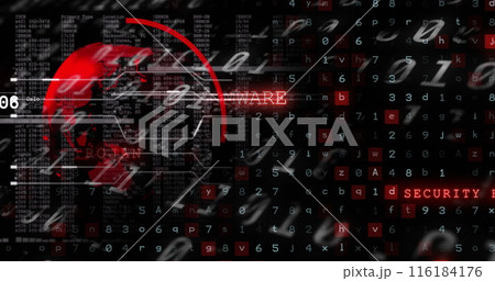 Image of globe and data processing on black background 116184176