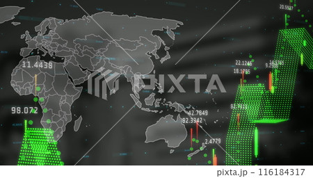 Image of data processing over world map Image of data processing over world map 116184317