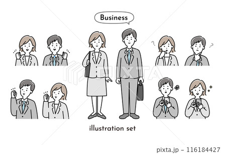 スーツを着た若手の会社員のイラストセット スーツを着た若手の会社員のイラストセット 116184427
