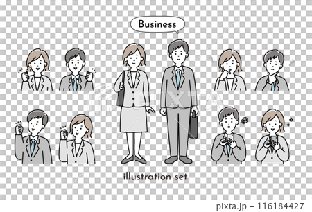 スーツを着た若手の会社員のイラストセット スーツを着た若手の会社員のイラストセット 116184427