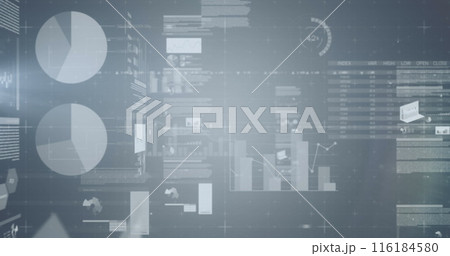 Image of screens with statistical data processing against grey background Image of screens with statistical data processing against grey background 116184580