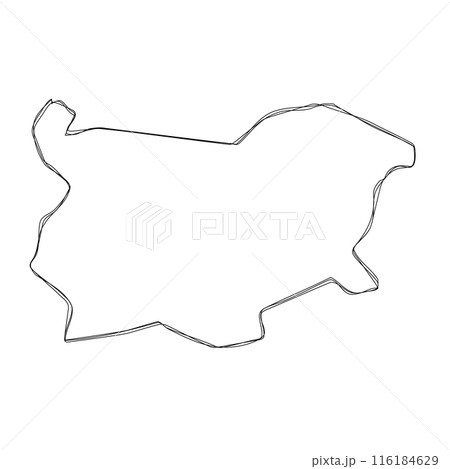 Bulgaria country simplified map.Thin triple pencil sketch outline isolated on white background. Simple vector icon 116184629