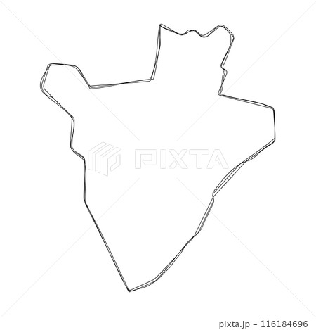 Burundi country simplified map.Thin triple pencil sketch outline isolated on white background. Simple vector icon 116184696