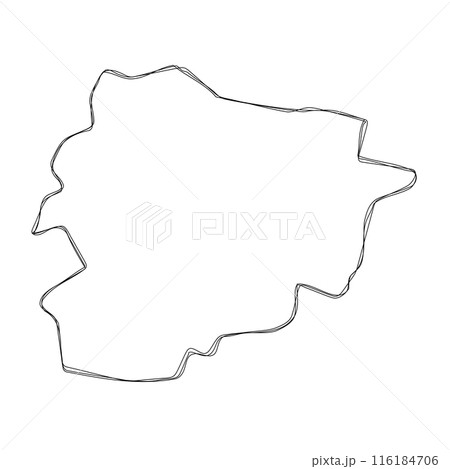 Andorra country simplified map.Thin triple pencil sketch outline isolated on white background. Simple vector icon 116184706