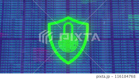 Image of padlock icon over data processing 116184768