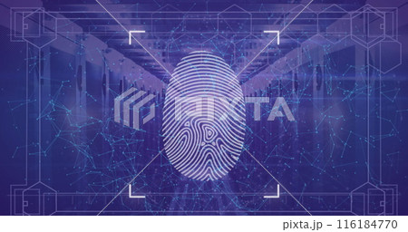 Image of fingerprint scanning over server room 116184770