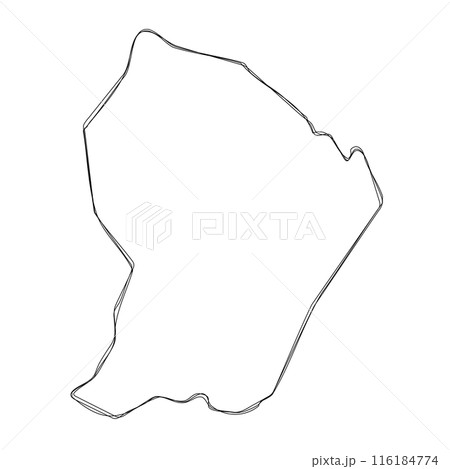 French Guiana simplified map.Thin triple pencil sketch outline isolated on white background. Simple vector icon 116184774