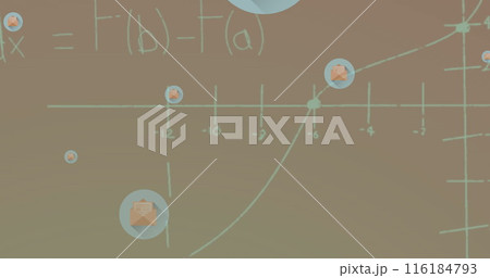 Image of mathematical equations and message icons floating against pink background 116184793