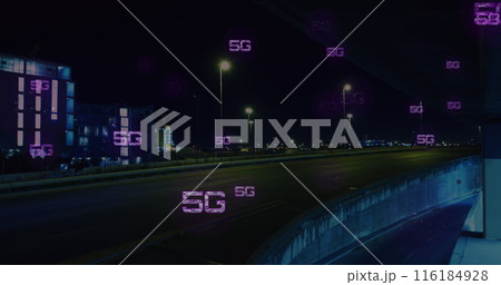 Image of 5g texts over time-lapse of moving vehicles on street in background 116184928
