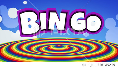 Image of bingo text over rainbow circles 116185219