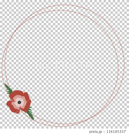 Round red frame with a simple silhouette of a red poppy. Hand-drawn, isolated on a white background Round red frame with a simple silhouette of a red poppy. Hand-drawn, isolated on a white background 116185337