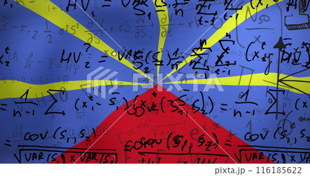 Image of mathematics equations over waving flag of reunion 116185622