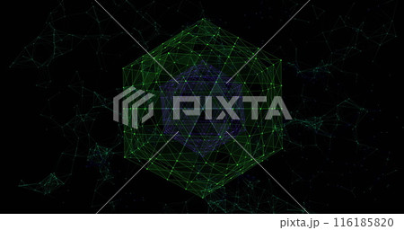 Green lines forming complex geometric shape are floating in digital space 116185820