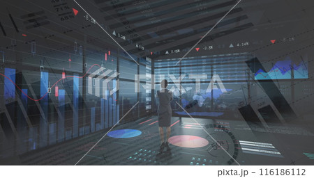 Caucasian chef wearing suit, analyzing data on futuristic screens Caucasian chef wearing suit, analyzing data on futuristic screens 116186112