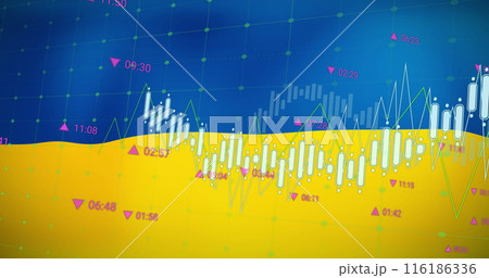 Colorful graphs and charts covering screen, showing data trends 116186336