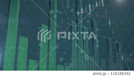 Stock market trends shown by green and red bars rise and fall on a digital screen Stock market trends shown by green and red bars rise and fall on a digital screen 116186382