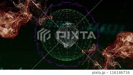 Digital globe displaying in center, surrounded by abstract data patterns 116186716