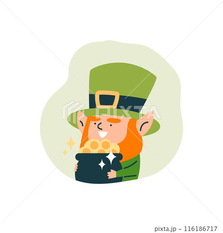 Leprechaun and pot of gold for St. Patrick's Day. Flat style. 116186717