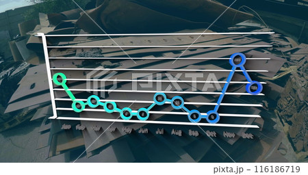 A graph showing monthly trends overlays pile of scrap metal 116186719