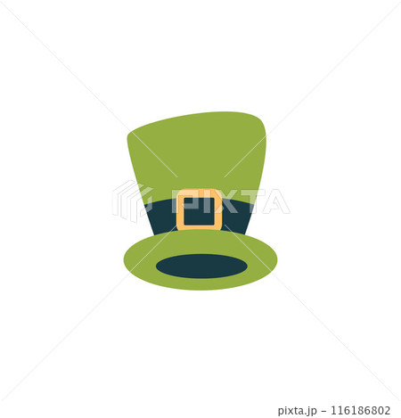 Vector illustration of a green leprechaun hat with shiny gold buckle for St. Patrick's Day Vector illustration of a green leprechaun hat with shiny gold buckle for St. Patrick's Day 116186802