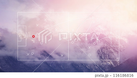 Snow-covered mountains peeking under colorful background Snow-covered mountains peeking under colorful background 116186816