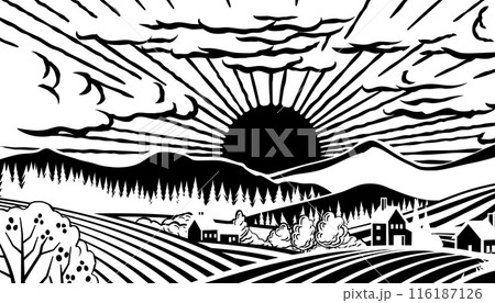 Fields Rolling Hills Sunrise Farm Land Background Fields Rolling Hills Sunrise Farm Land Background 116187126