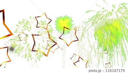 Image of stars over fireworks on white background 116187179