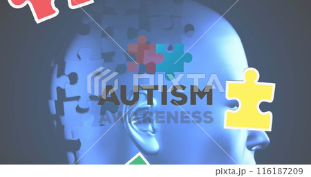 Image of autism awareness month text over puzzle Image of autism awareness month text over puzzle 116187209