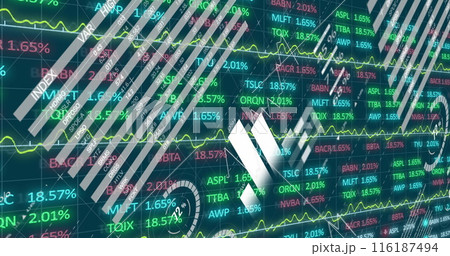 Image of statistical and stock market data processing against blue background Image of statistical and stock market data processing against blue background 116187494
