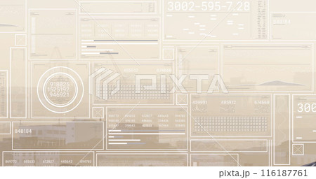 Image of interface with data processing against aerial view of cityscape 116187761
