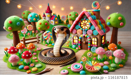 魔法の森で楽しく暮らすかわいいヘビ 116187815