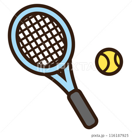 青色のテニスラケットとテニスボールのイラスト 116187925