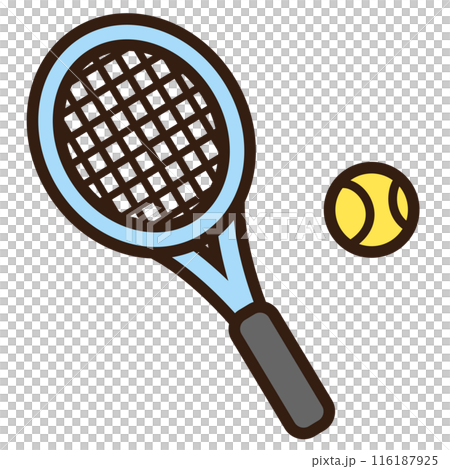 青色のテニスラケットとテニスボールのイラスト 116187925